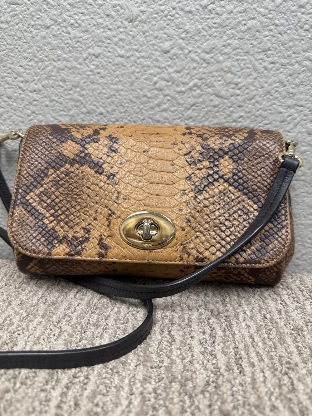Vintage Y2K Coach Snake-Embossed Crossbody Bag in Brown and Black